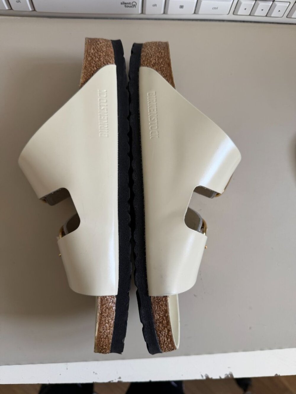BIRKENSTOCK BIG BUCKLE HIGH SHINE ECRU IVORY/WHITE LEATHER NARROW SZ 40 EU (US 9 - Picture 3 of 6